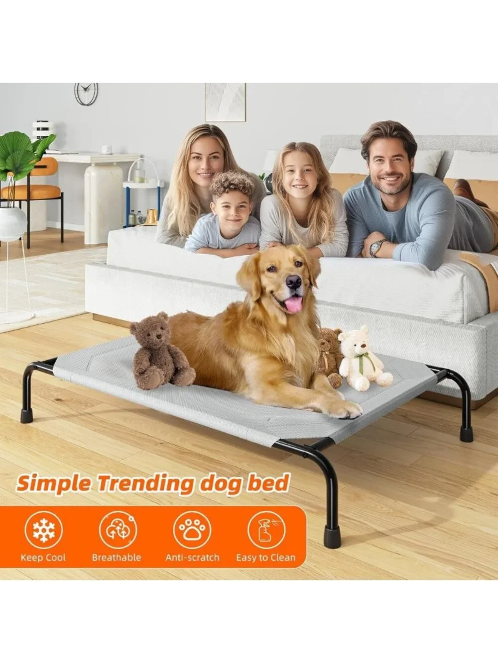 Elevated Waterproof Dog Bed for Large Pets, Outdoor Cooling Cot, 200lb Capacity
